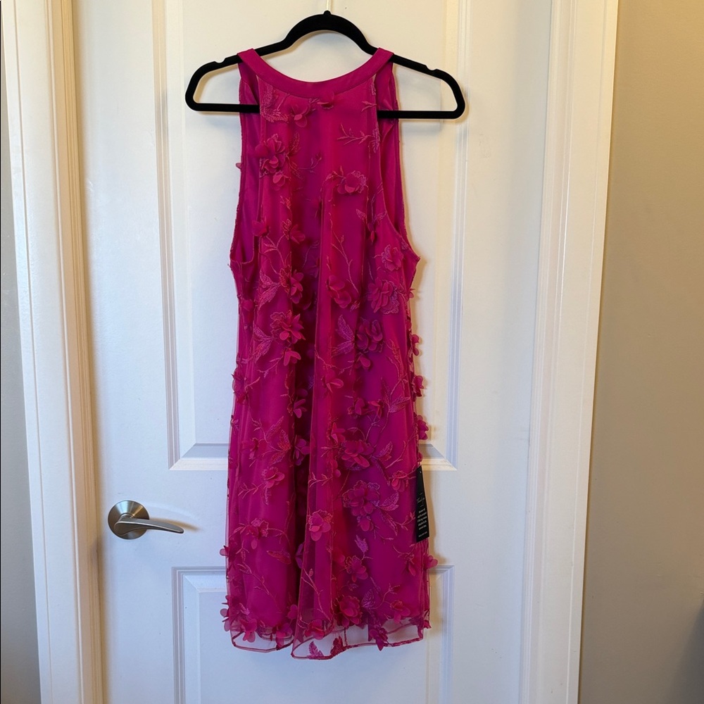 Adrianna Papell Vibrant Pink Embroidered Dress